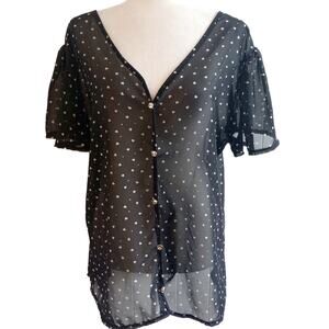 Elizabeth Sheer V-Neck Faux Button Up Top